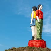 The boy and girl statue has undergone a thorough renovation on its roundabout home in Milton Keynes. Photo by Gill Prince Photography.